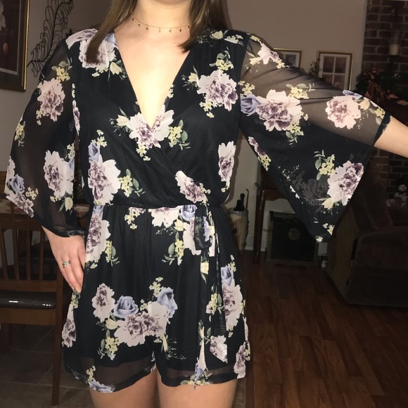 Charlotte Russe Pants - Black Floral Romper